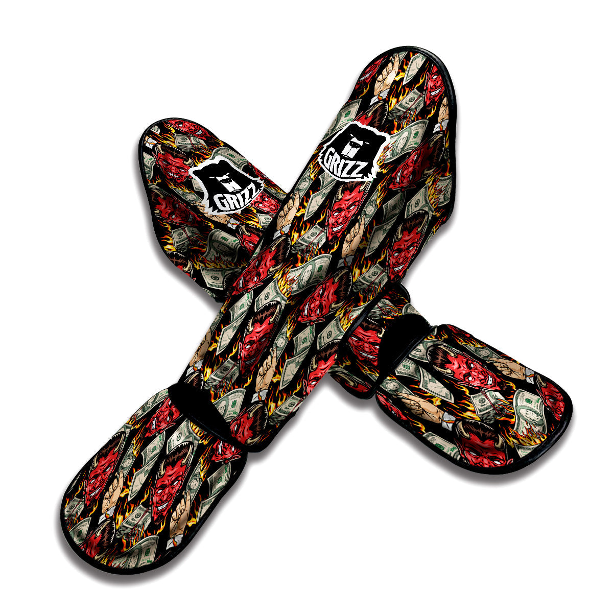 Devil And Dollar Print Pattern Muay Thai Shin Guards-grizzshop