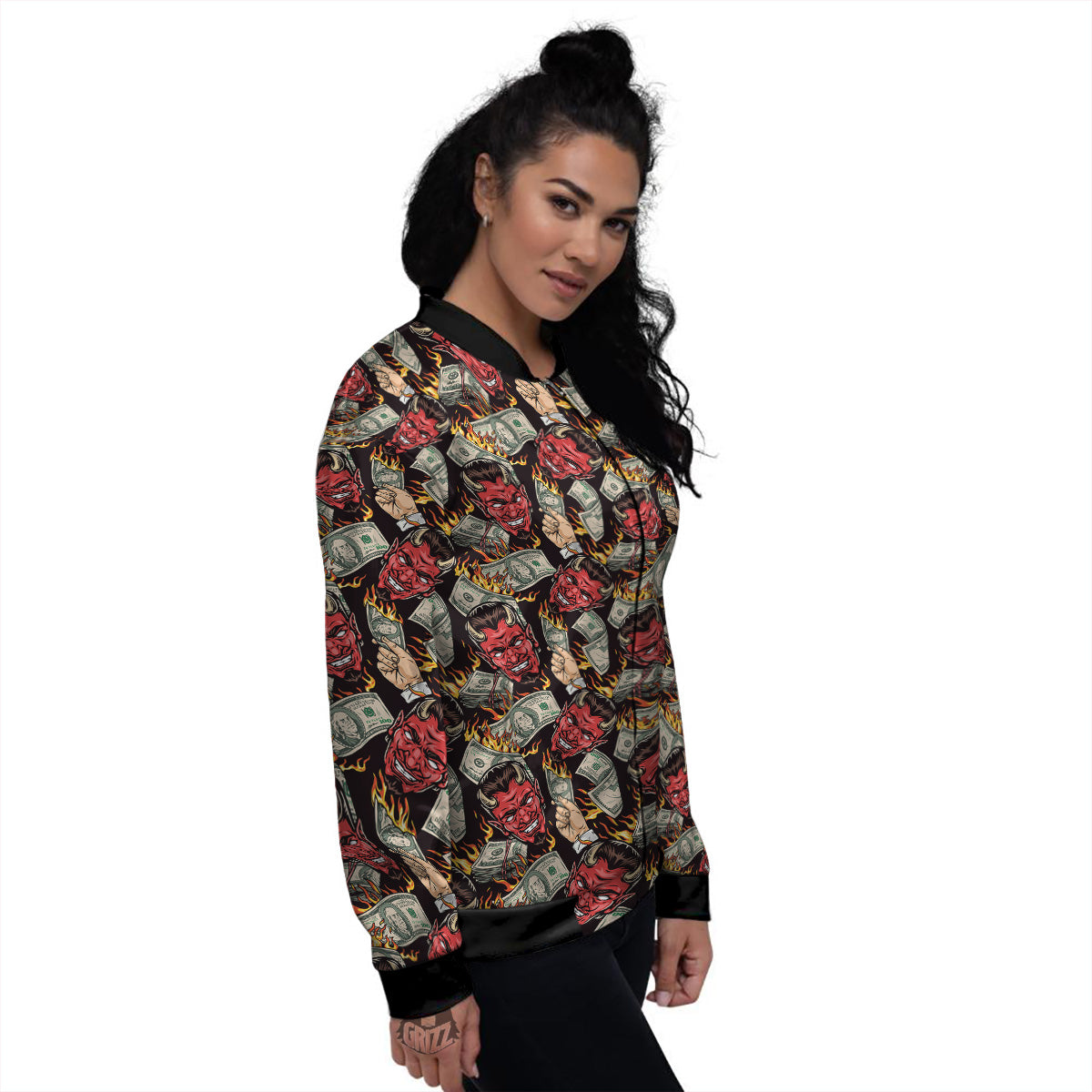 Devil And Dollar Print Pattern Women's Bomber Jacket-grizzshop