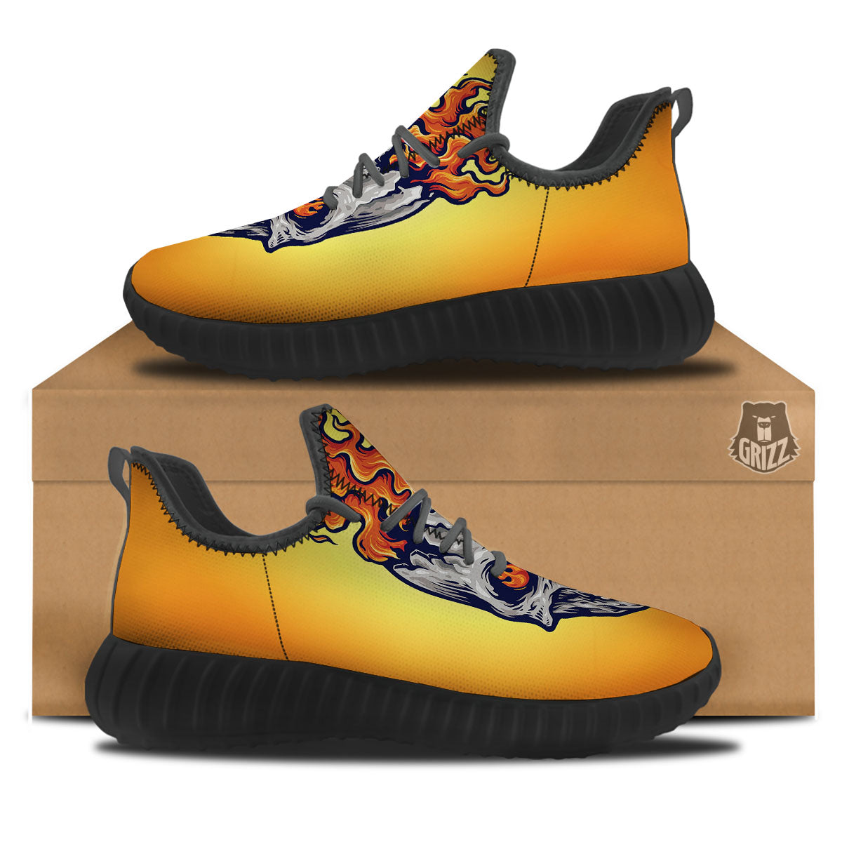 Devil Fire Punk Print Black Walking Shoes-grizzshop