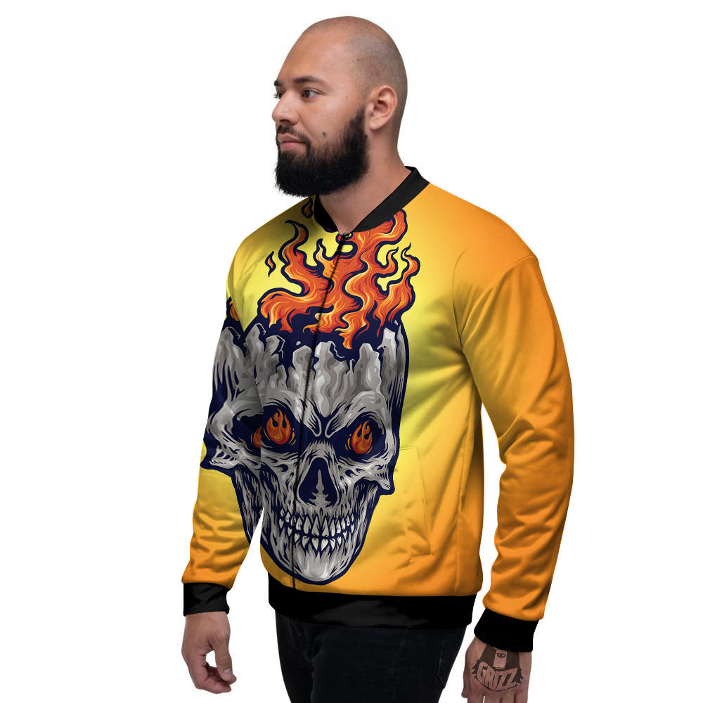 Devil Fire Punk Print Men's Bomber Jacket-grizzshop