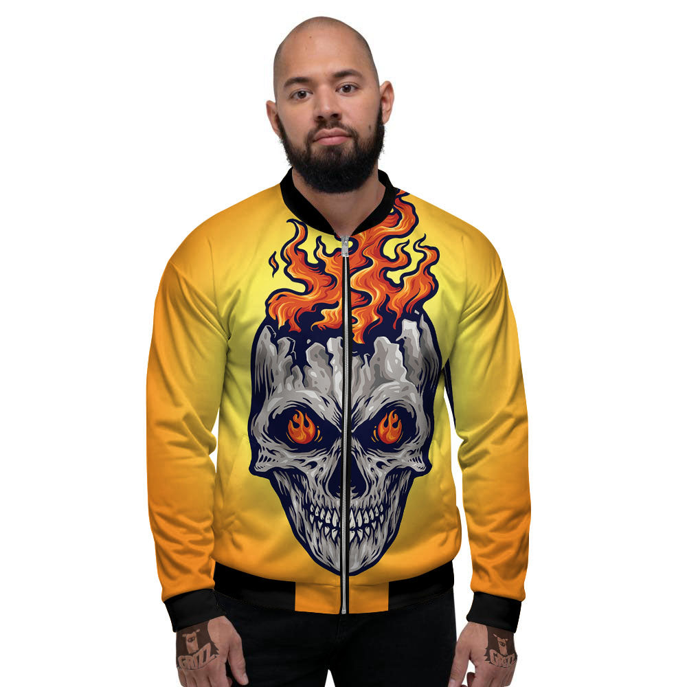 Devil Fire Punk Print Men's Bomber Jacket-grizzshop