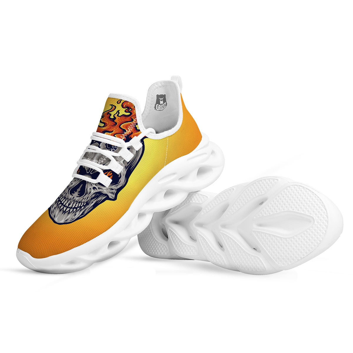 Devil Fire Punk Print White Running Shoes-grizzshop