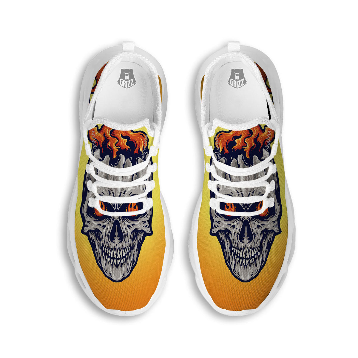 Devil Fire Punk Print White Running Shoes-grizzshop
