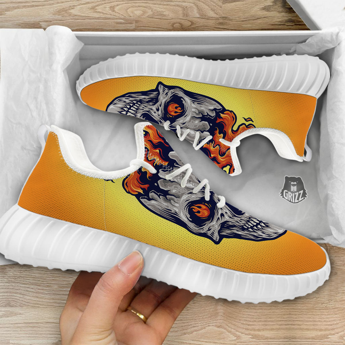 Devil Fire Punk Print White Walking Shoes-grizzshop