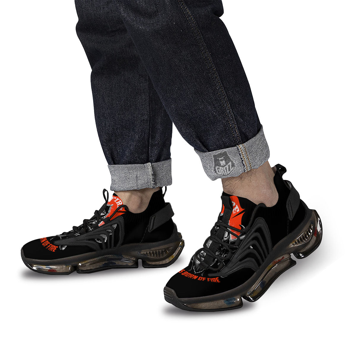 Devil Firefighter Print Black Gym Shoes-grizzshop