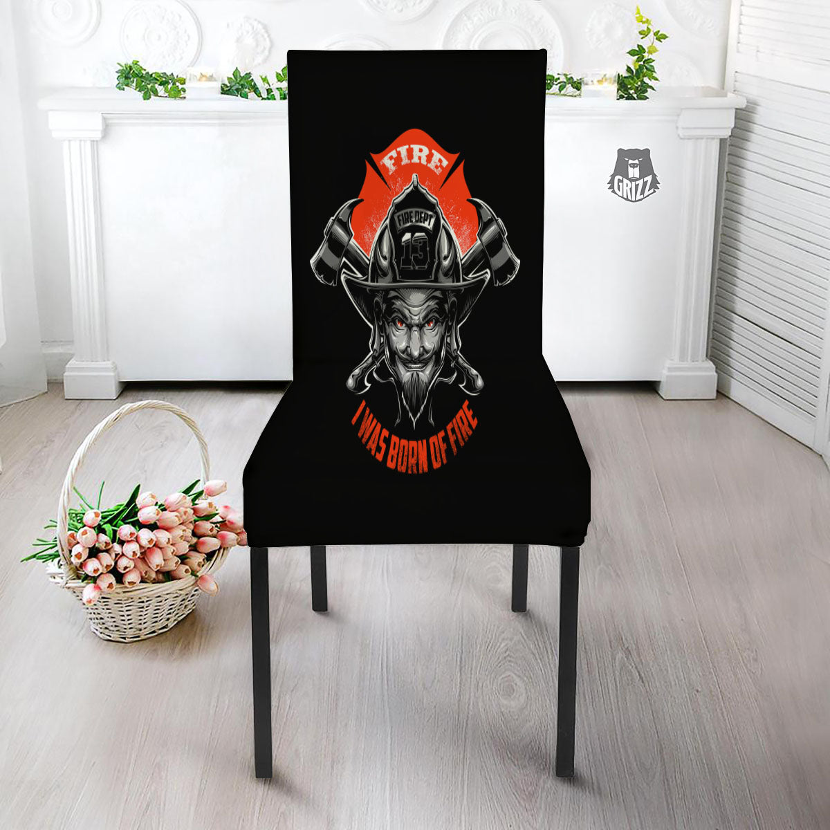 Devil Firefighter Print Dining Chair Slipcover-grizzshop