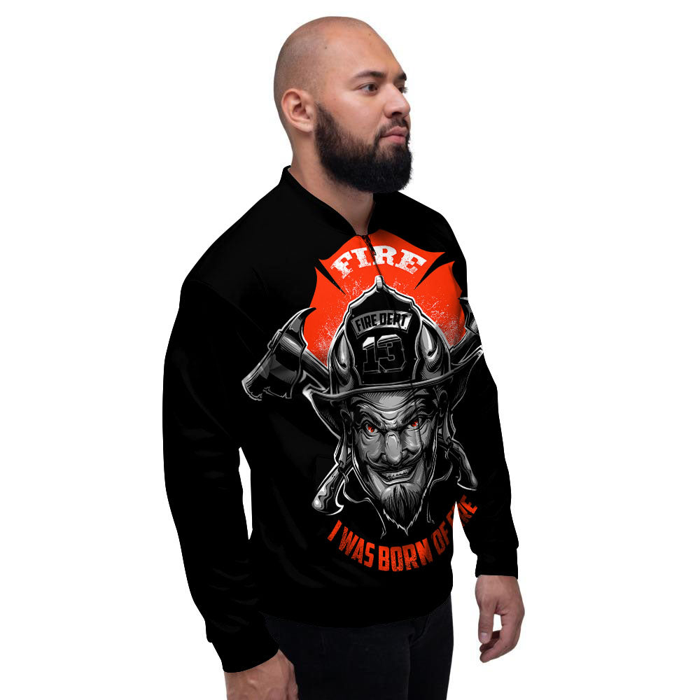 Devil Firefighter Print Men's Bomber Jacket-grizzshop