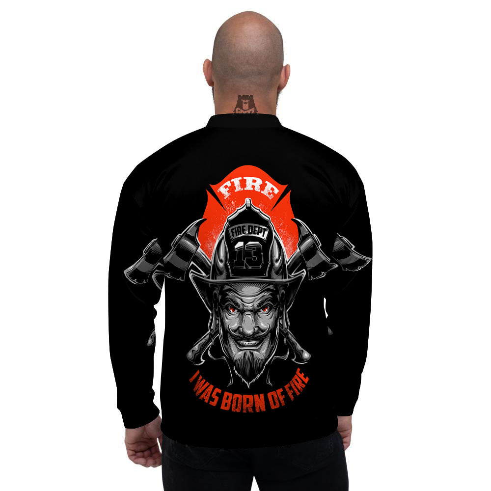 Devil Firefighter Print Men's Bomber Jacket-grizzshop