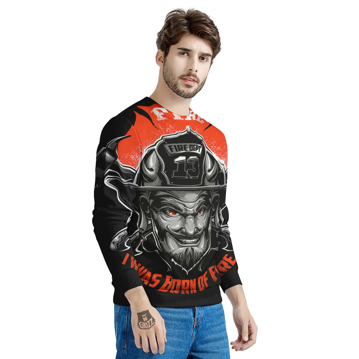 Devil Firefighter Print Men's Sweatshirt-grizzshop