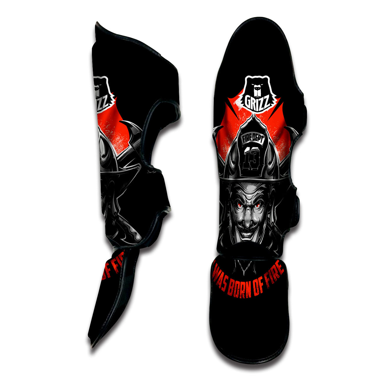Devil Firefighter Print Muay Thai Shin Guards-grizzshop