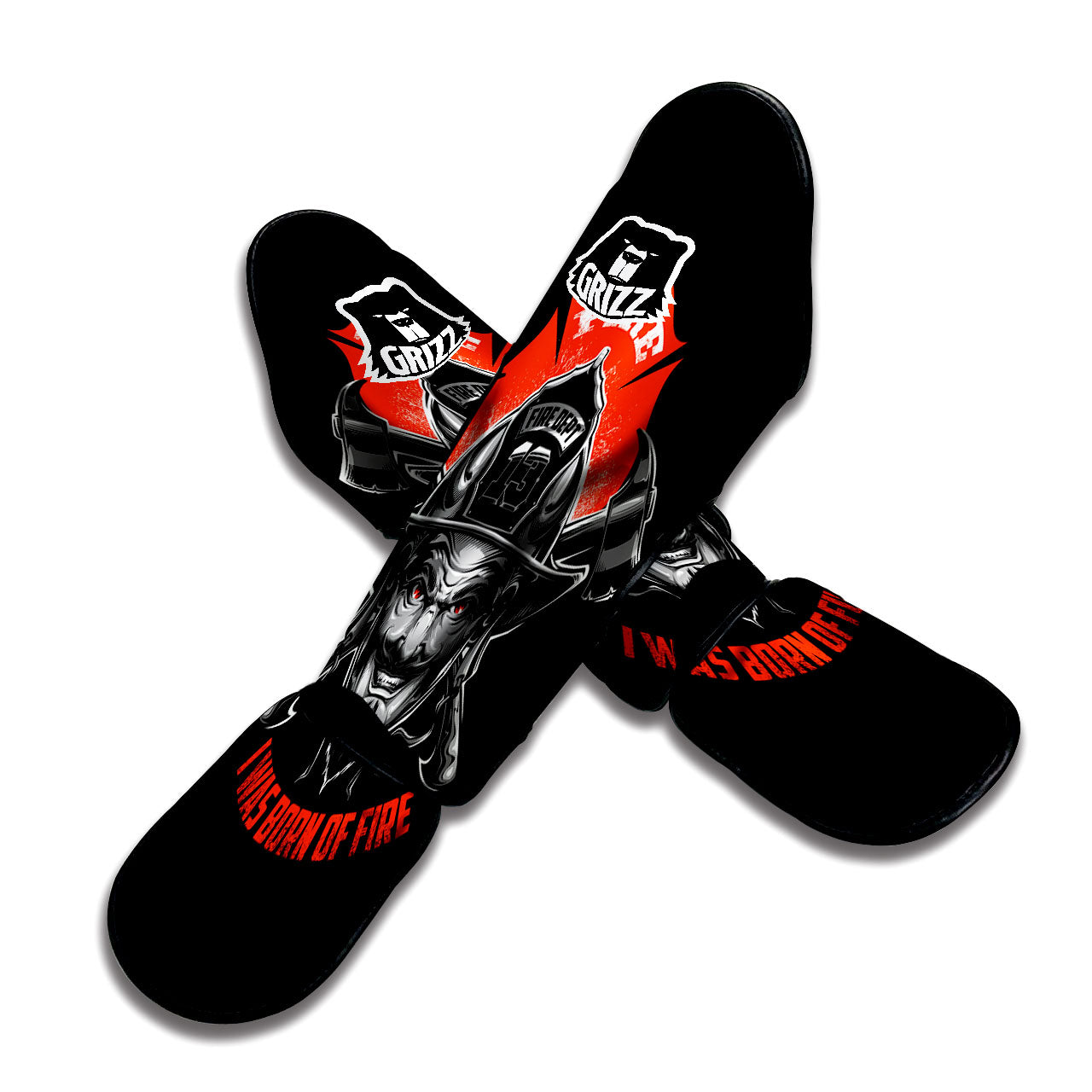 Devil Firefighter Print Muay Thai Shin Guards-grizzshop
