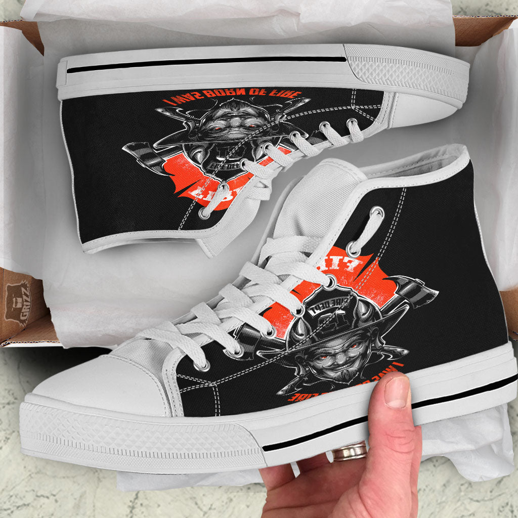 Devil Firefighter Print White High Top Shoes-grizzshop