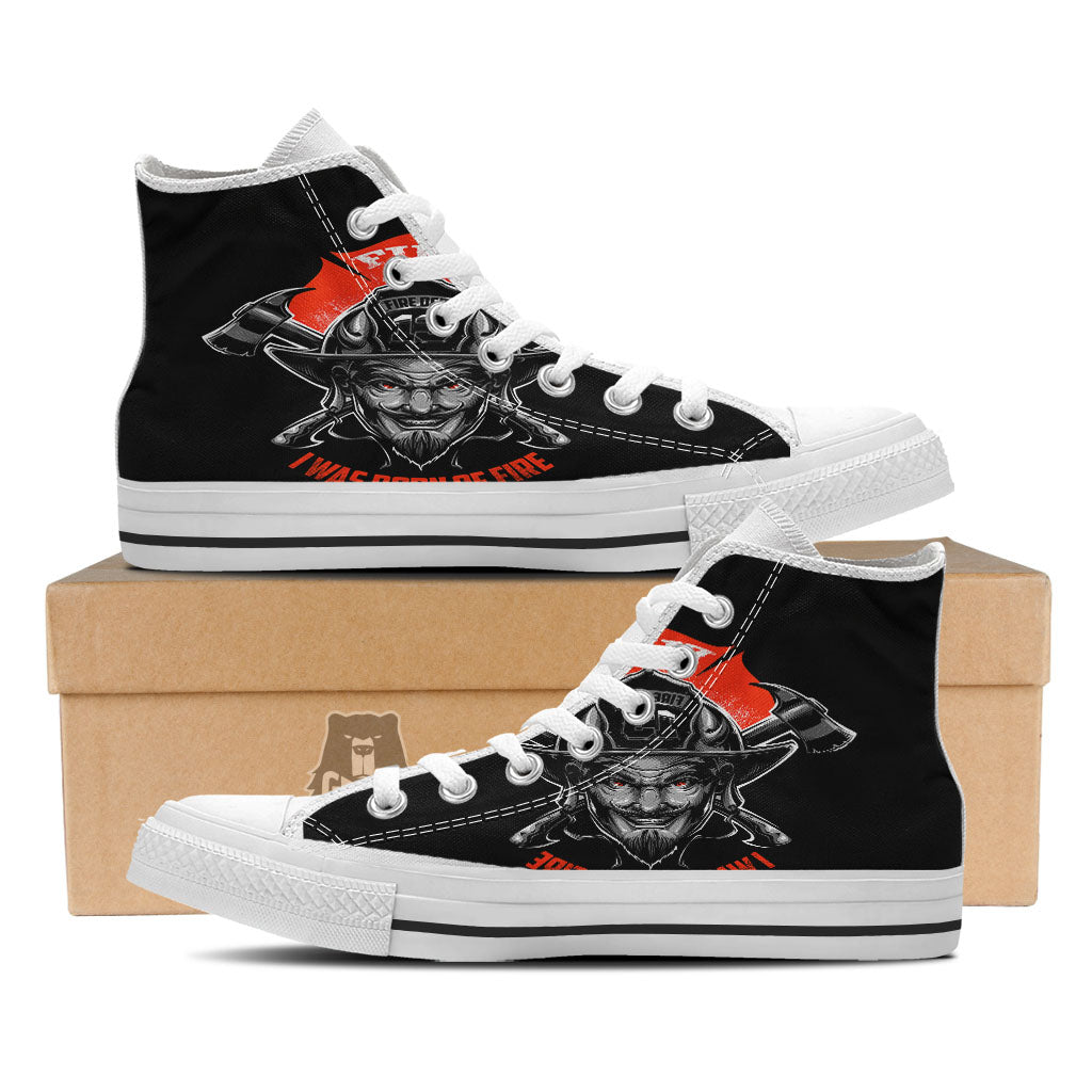 Devil Firefighter Print White High Top Shoes-grizzshop