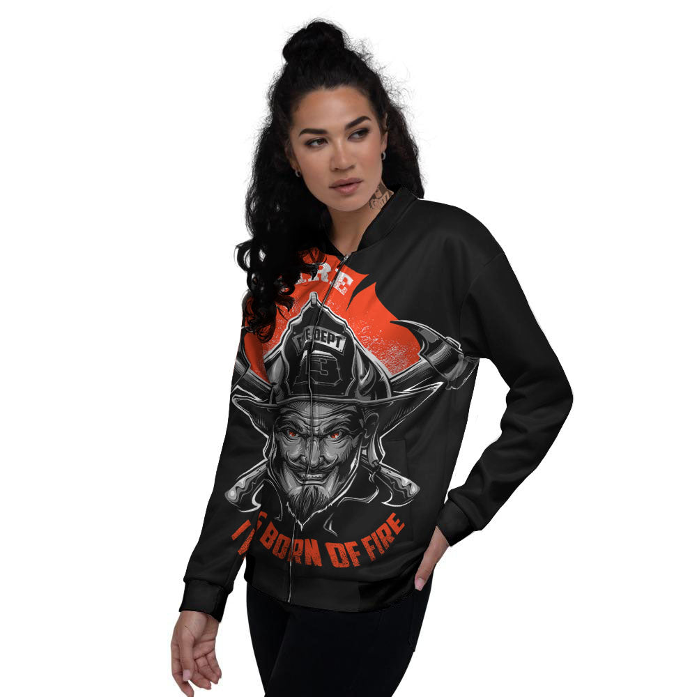 Devil Firefighter Print Women's Bomber Jacket-grizzshop