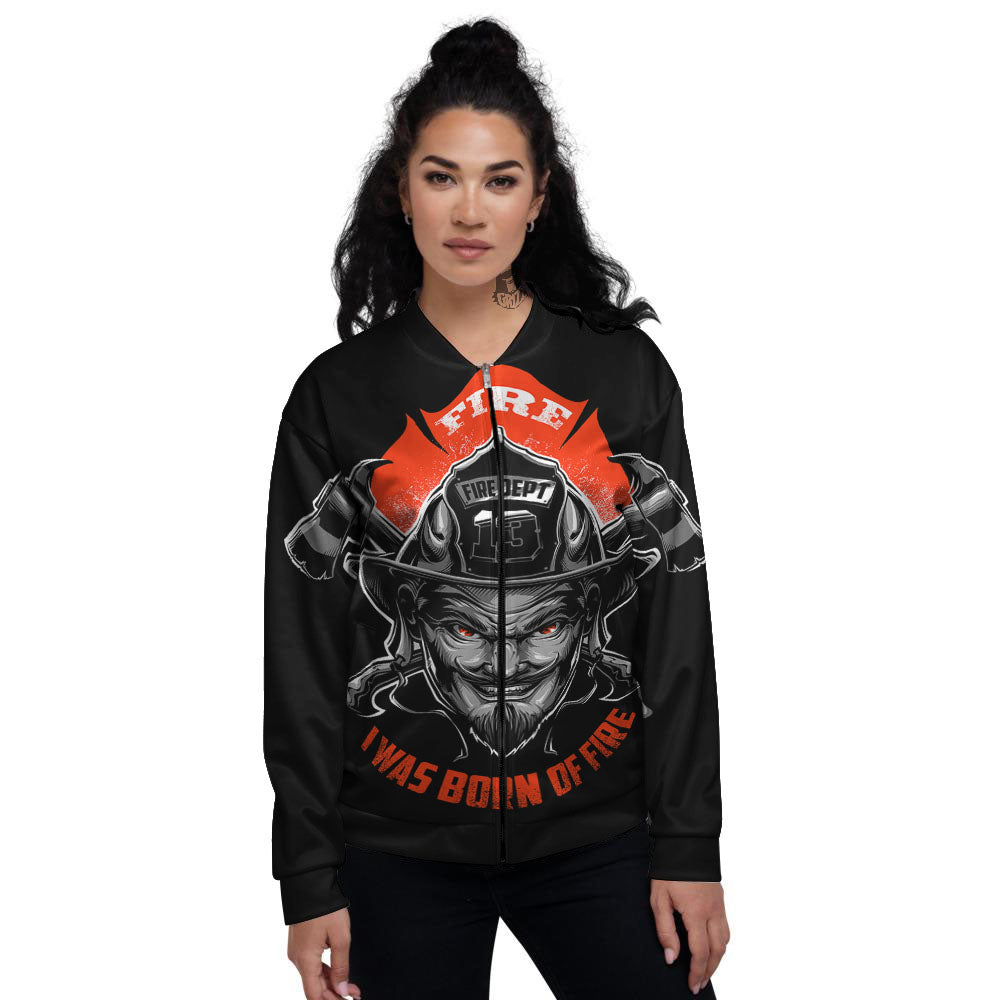 Devil Firefighter Print Women's Bomber Jacket-grizzshop