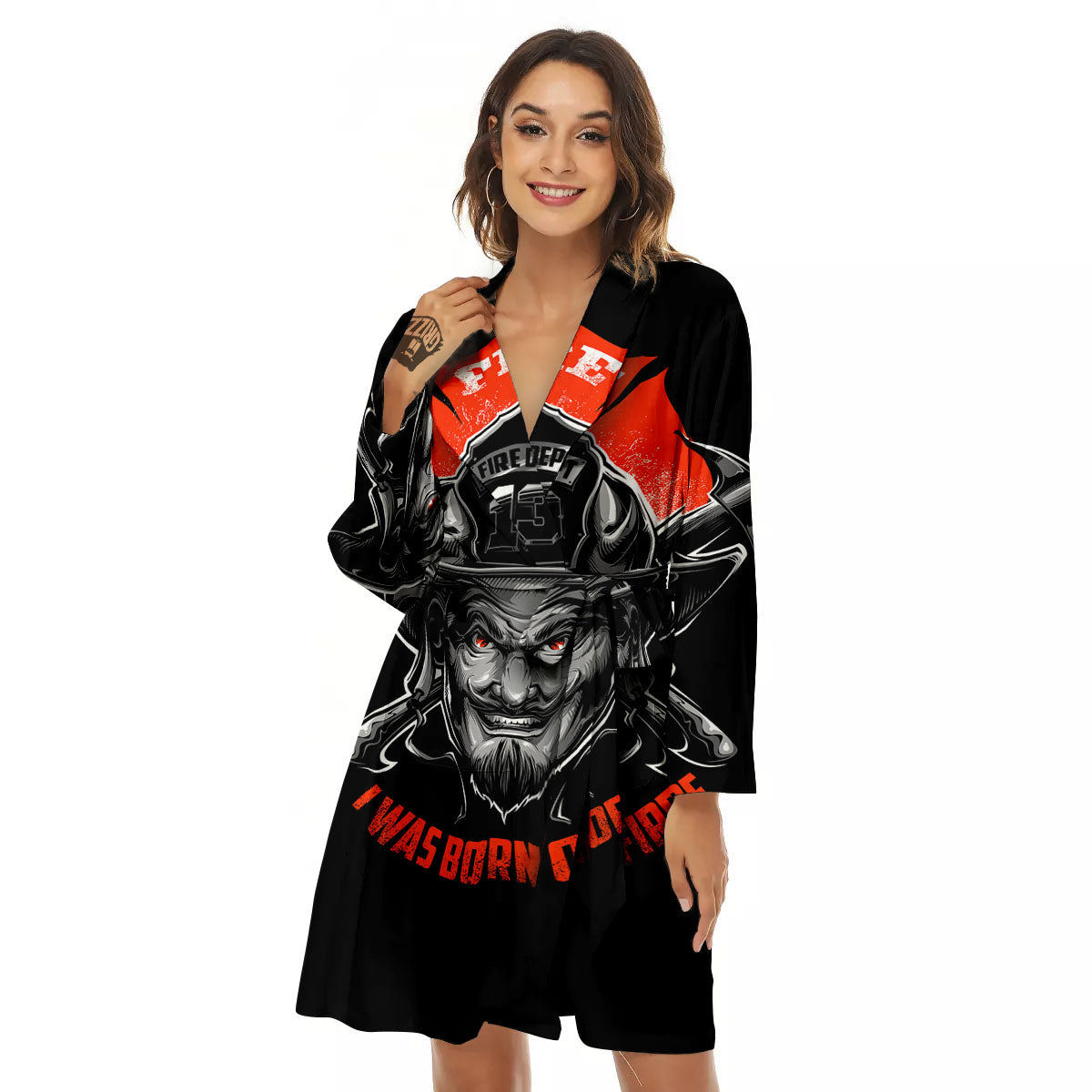 Devil Firefighter Print Women's Robe-grizzshop