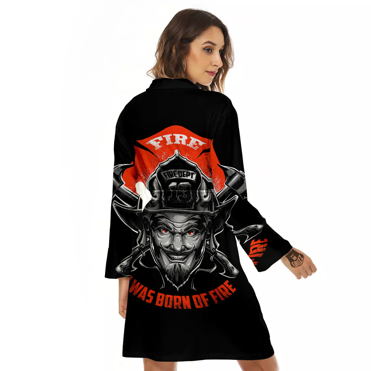 Devil Firefighter Print Women's Robe-grizzshop