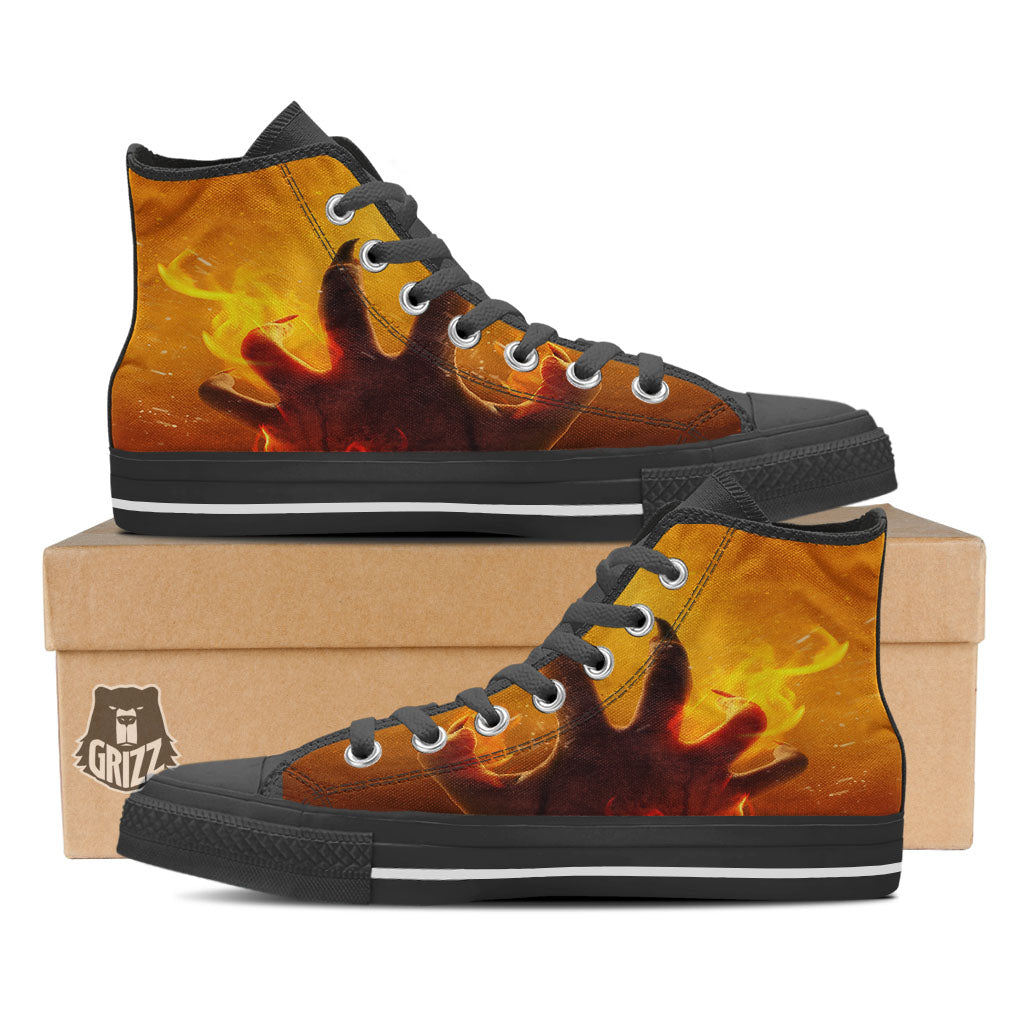 Devil Hand Print Black High Top Shoes-grizzshop