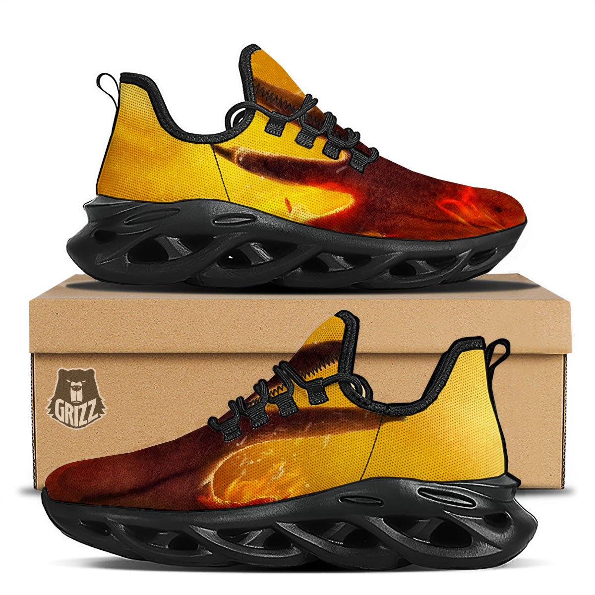 Devil Hand Print Black Running Shoes-grizzshop
