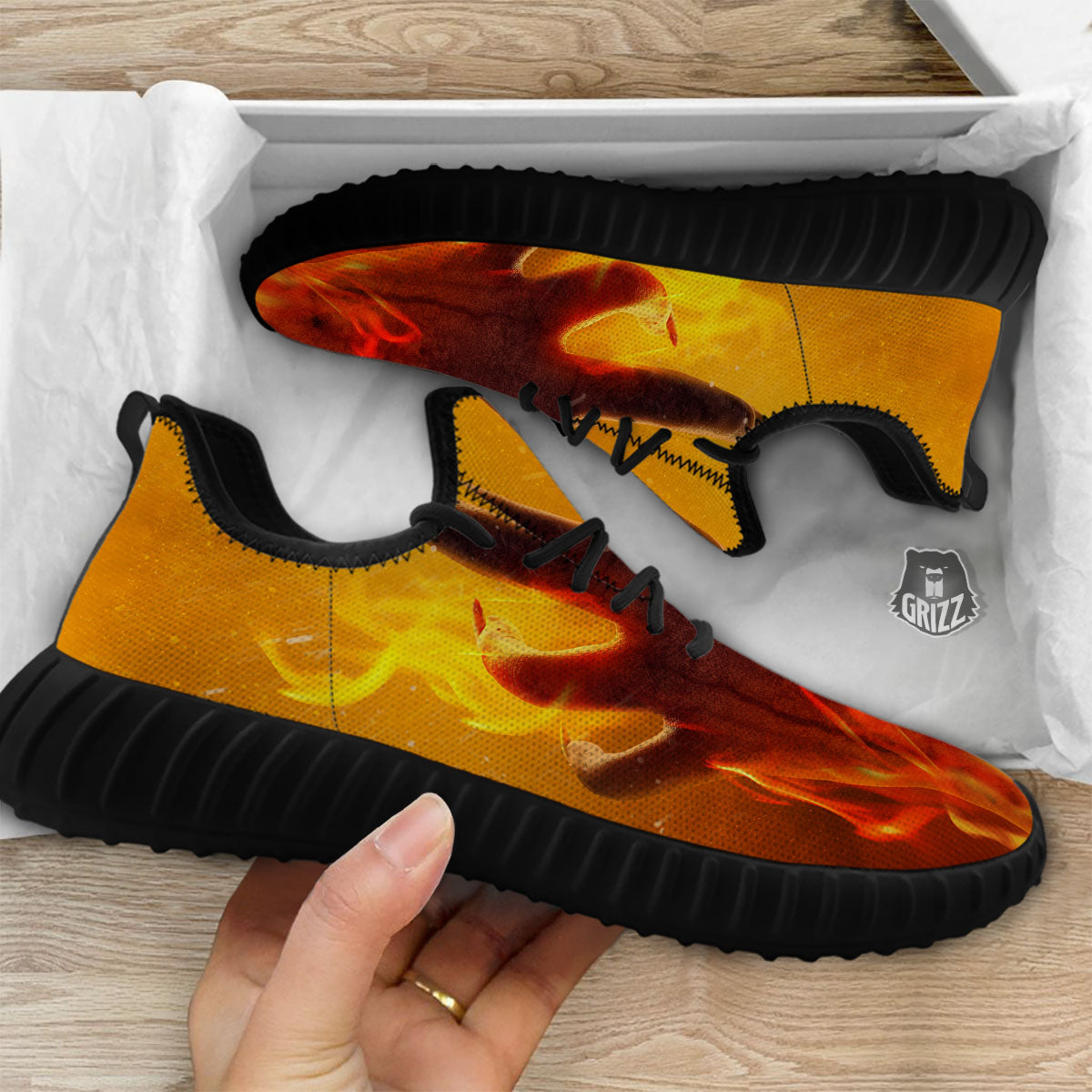 Devil Hand Print Black Walking Shoes-grizzshop