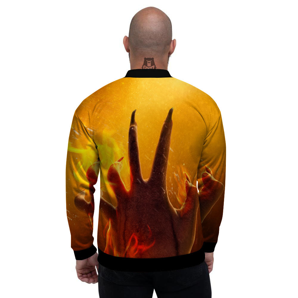 Devil Hand Print Men's Bomber Jacket-grizzshop