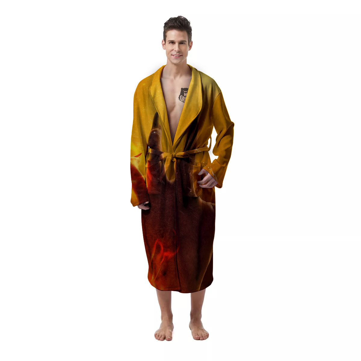 Devil Hand Print Men's Robe-grizzshop