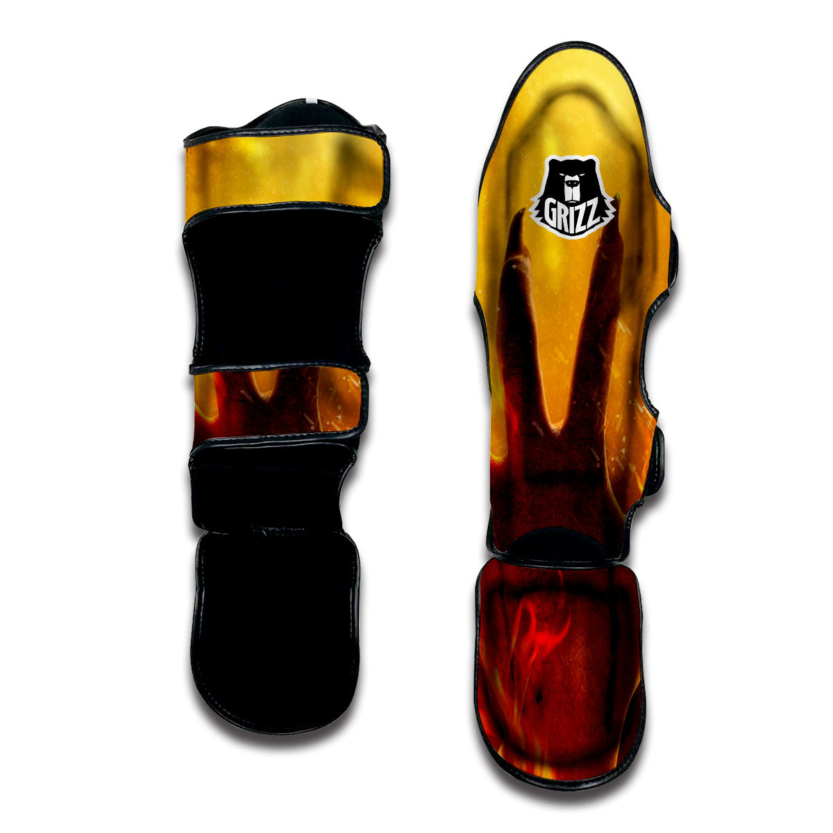 Devil Hand Print Muay Thai Shin Guards-grizzshop