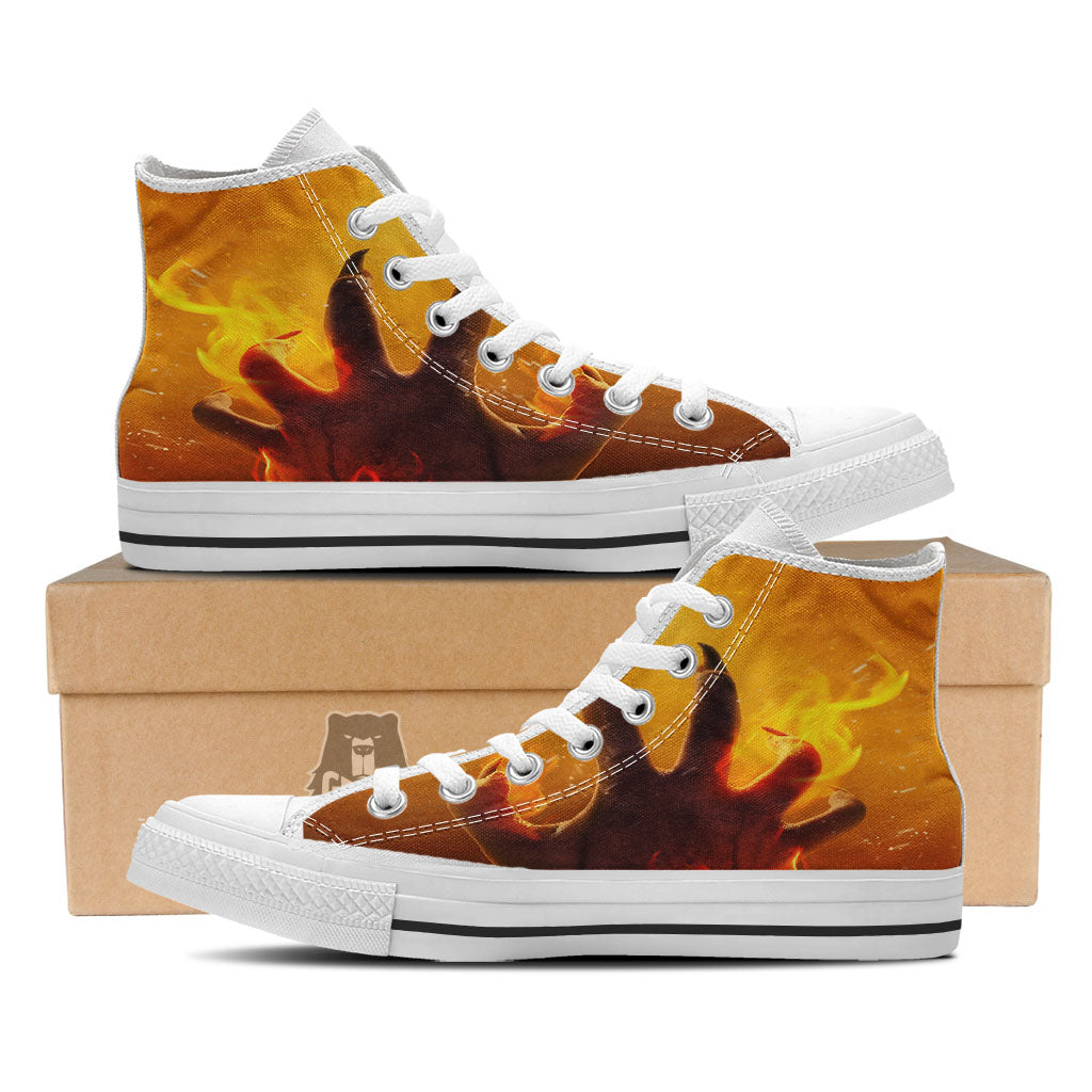 Devil Hand Print White High Top Shoes-grizzshop