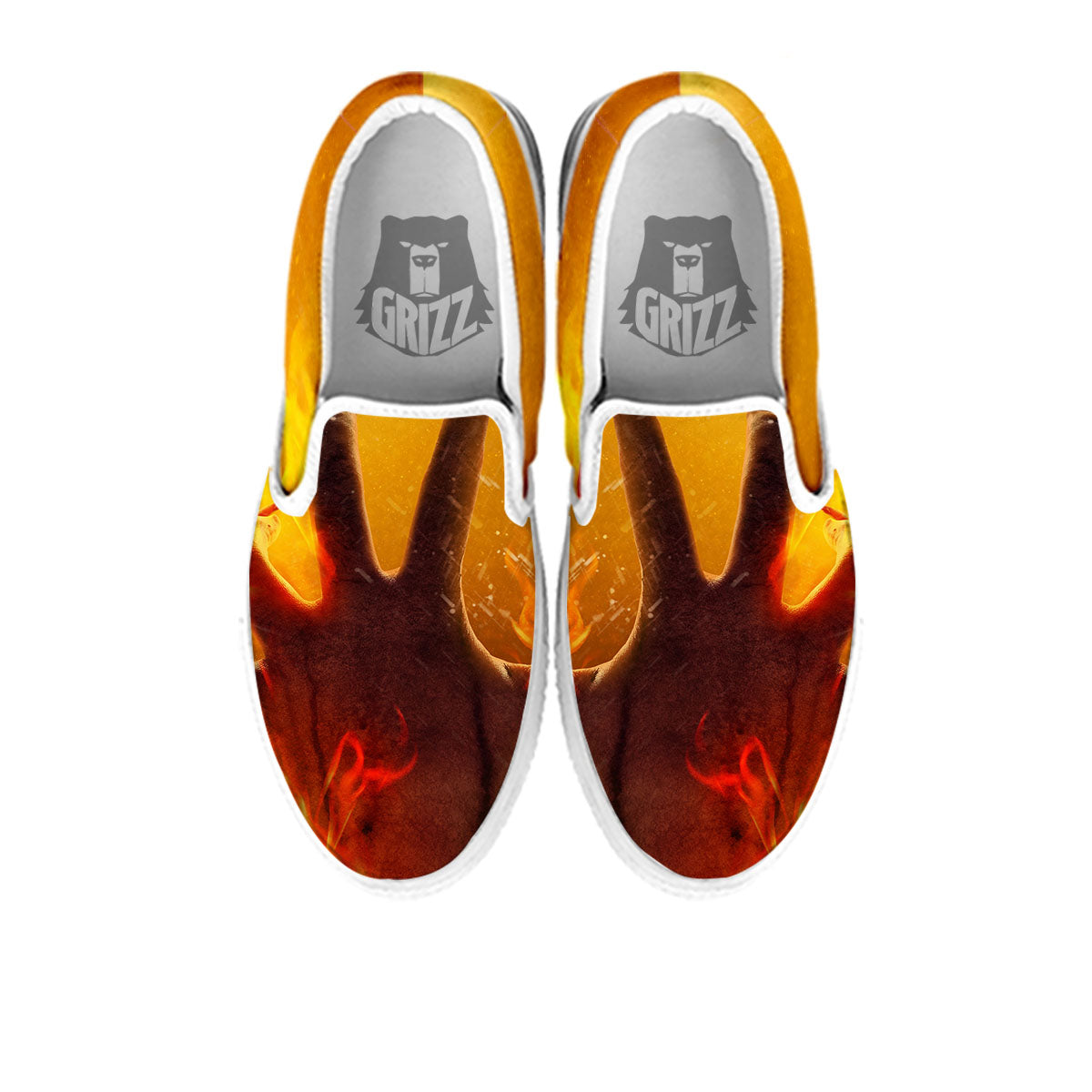 Devil Hand Print White Slip On Shoes-grizzshop