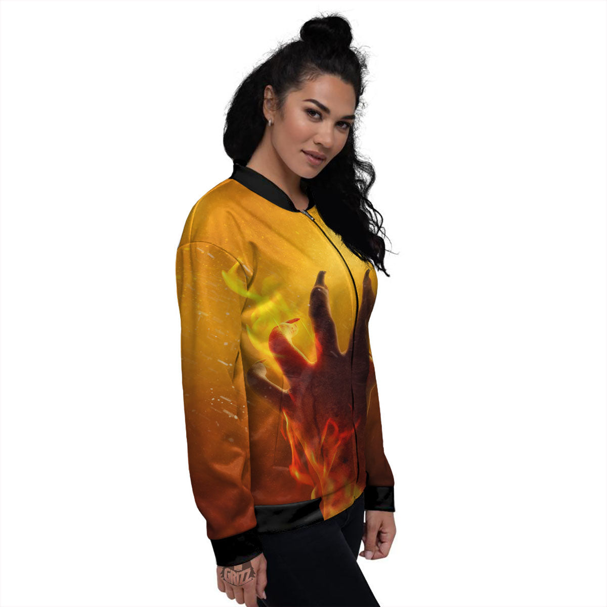 Devil Hand Print Women's Bomber Jacket-grizzshop