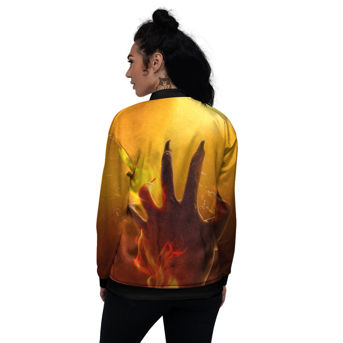 Devil Hand Print Women's Bomber Jacket-grizzshop