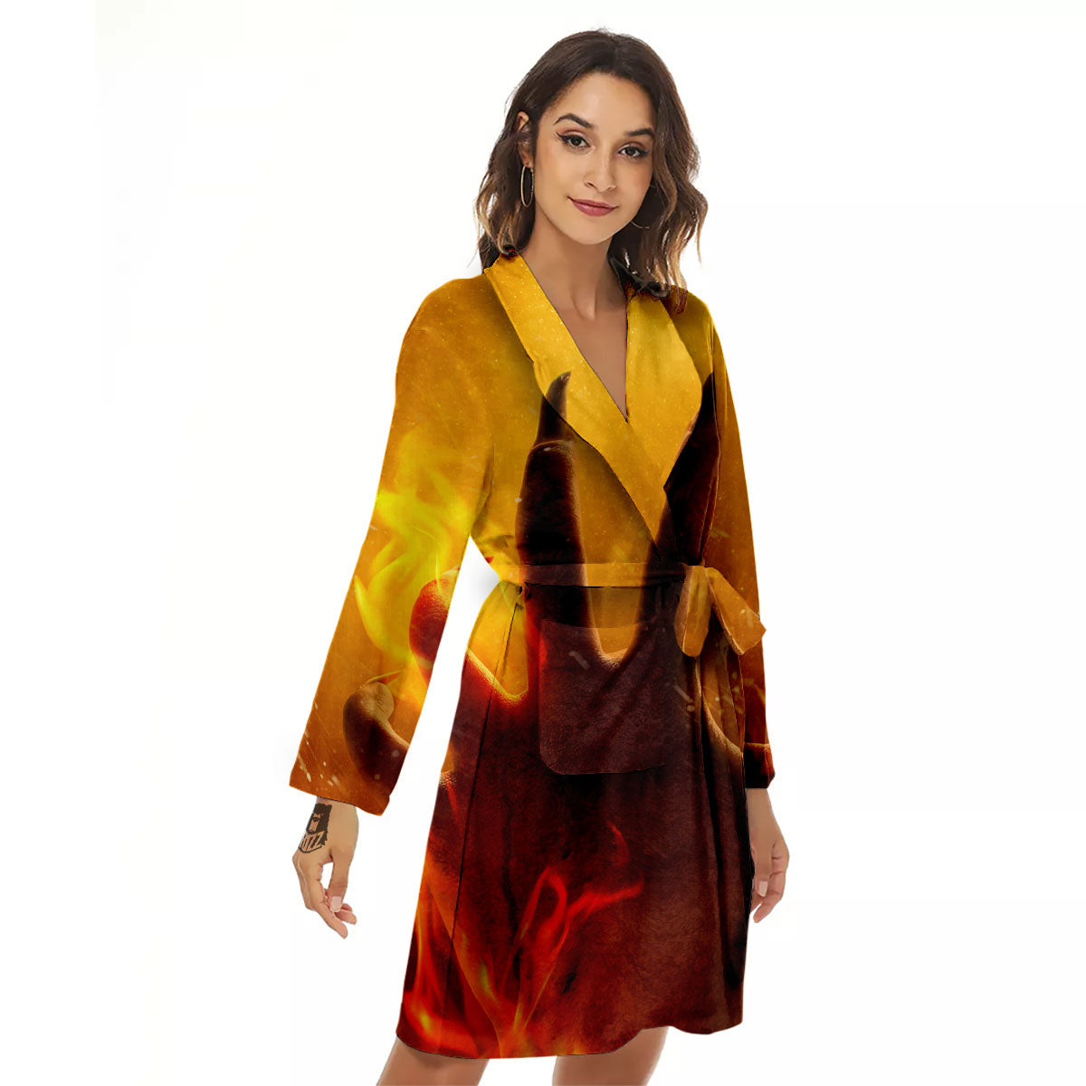 Devil Hand Print Women's Robe-grizzshop