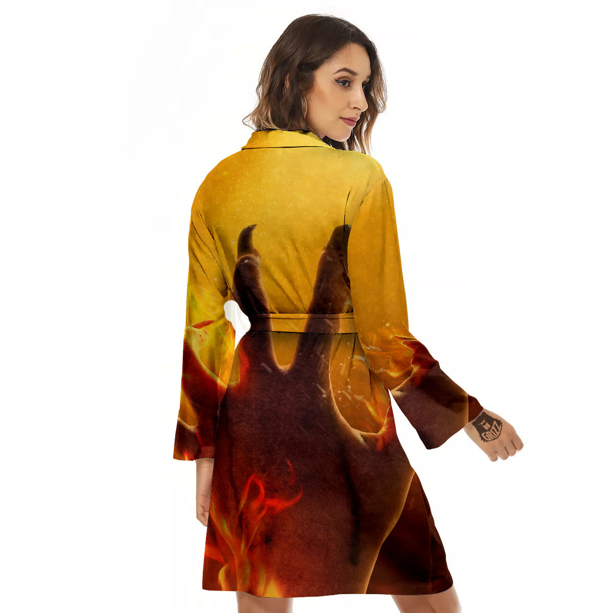 Devil Hand Print Women's Robe-grizzshop