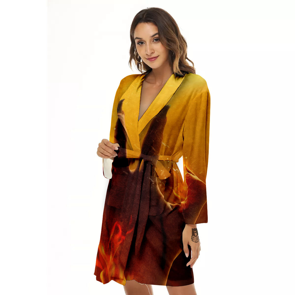 Devil Hand Print Women's Robe-grizzshop