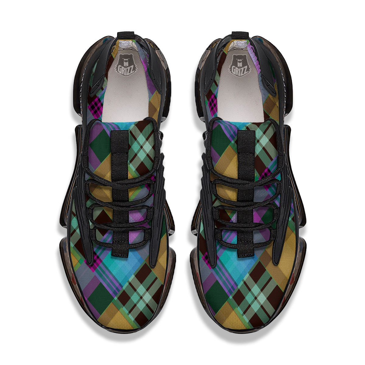 Diagonal Madras Blue Tartan Plaid Print Pattern Black Gym Shoes-grizzshop