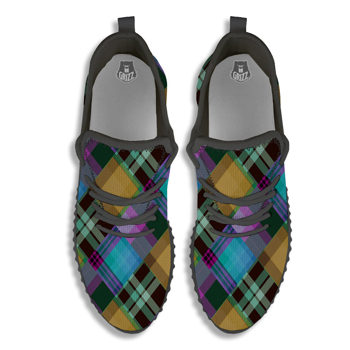 Diagonal Madras Blue Tartan Plaid Print Pattern Black Walking Shoes-grizzshop