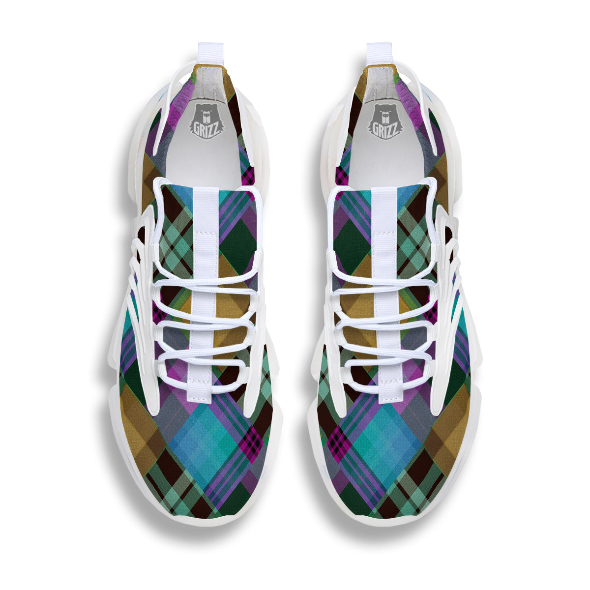 Diagonal Madras Blue Tartan Plaid Print Pattern White Gym Shoes-grizzshop
