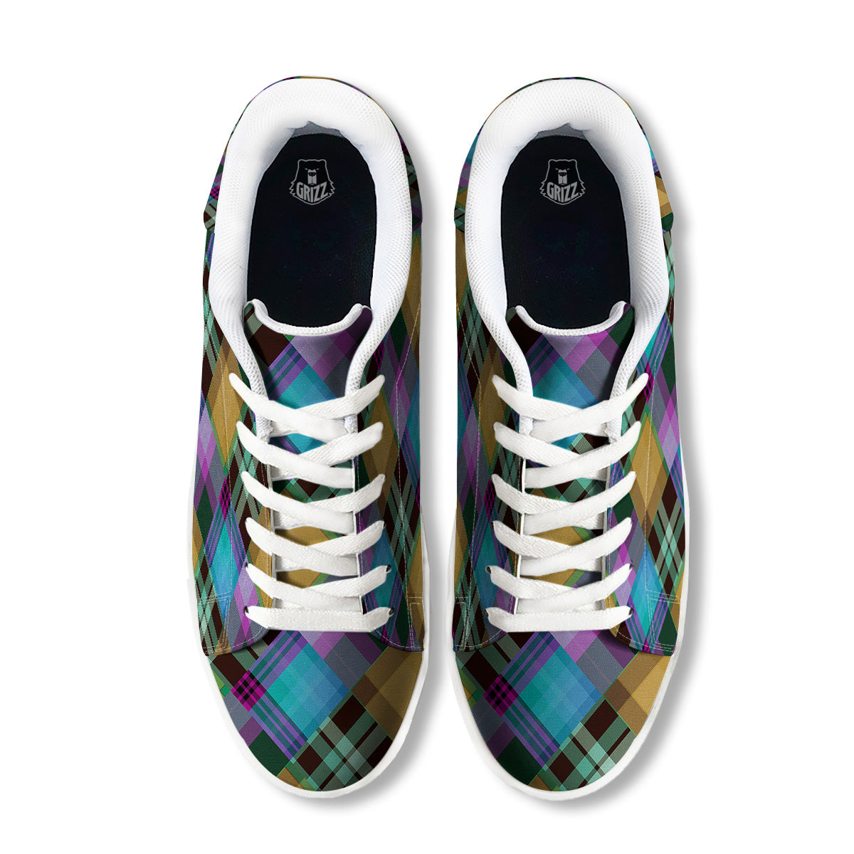 Diagonal Madras Blue Tartan Plaid Print Pattern White Low Top Sneakers-grizzshop