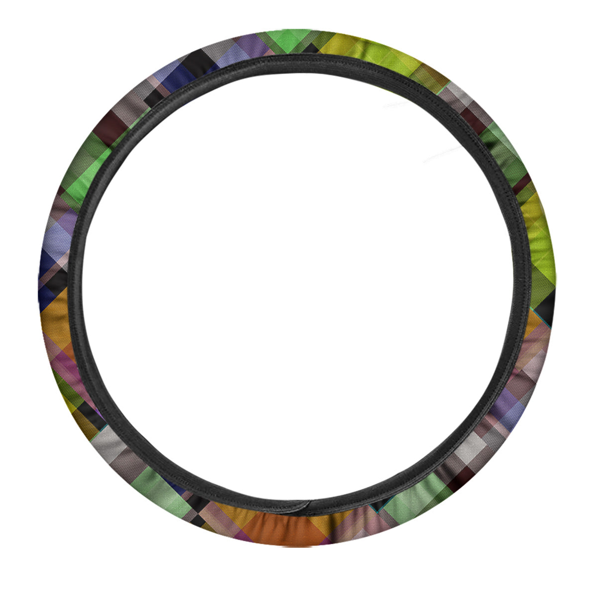 Diagonal Madras Plaid Print Pattern Car Steering Wheel Cover-grizzshop