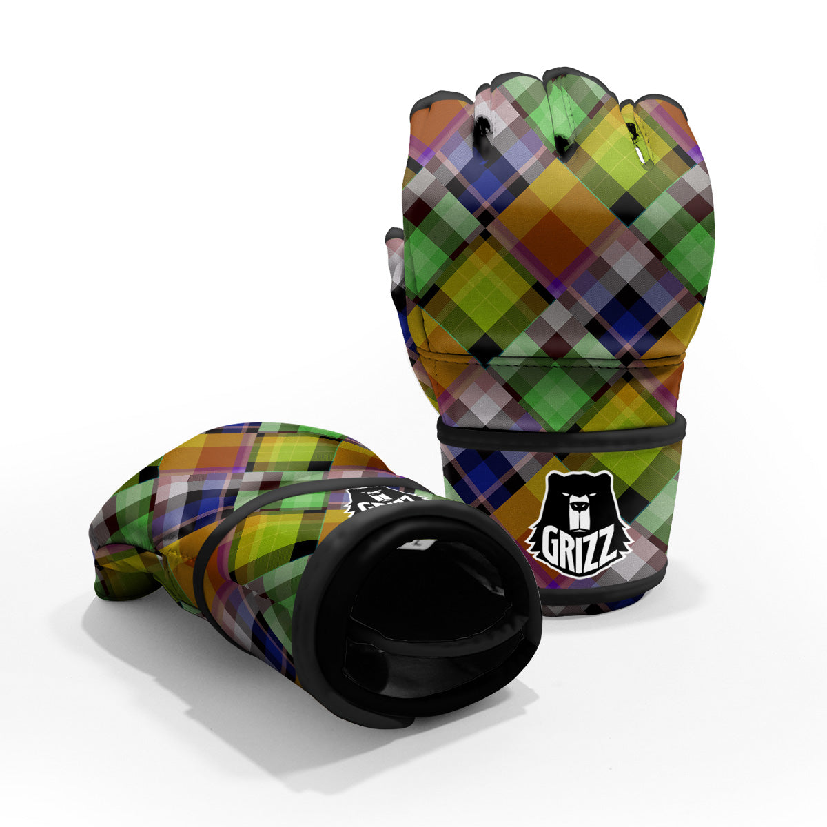 Diagonal Madras Plaid Print Pattern MMA Gloves-grizzshop