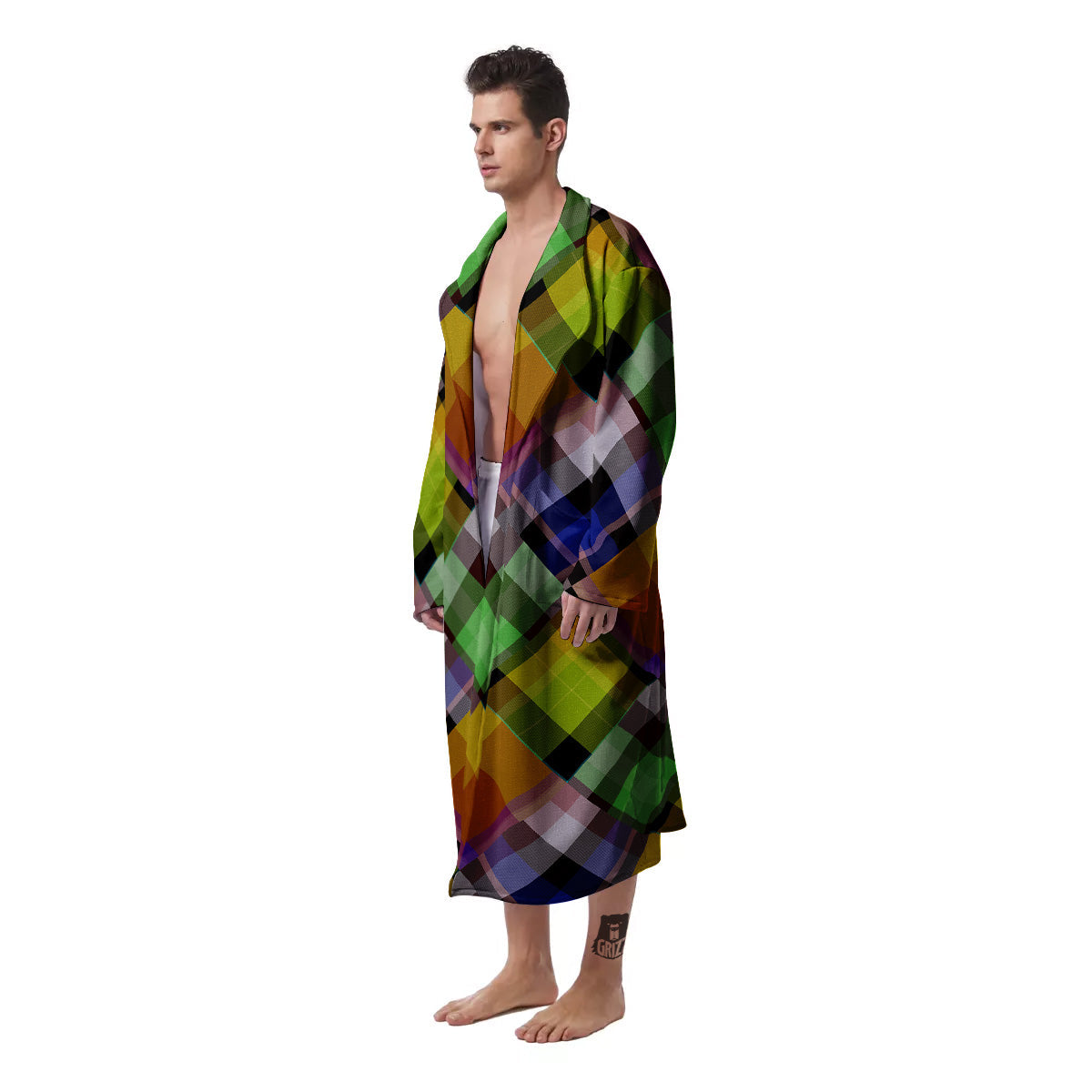 Diagonal Madras Plaid Print Pattern Men's Robe-grizzshop