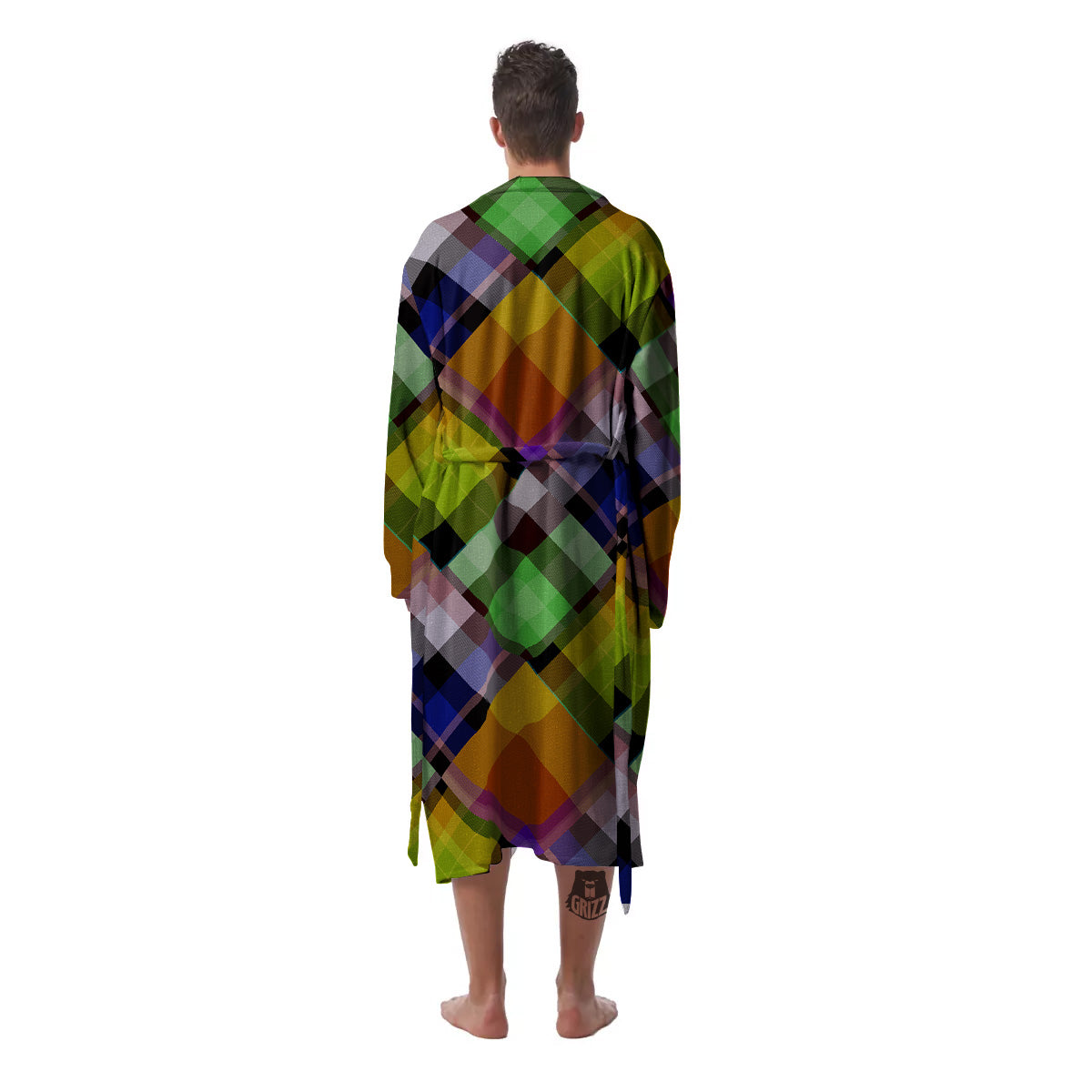 Diagonal Madras Plaid Print Pattern Men's Robe-grizzshop