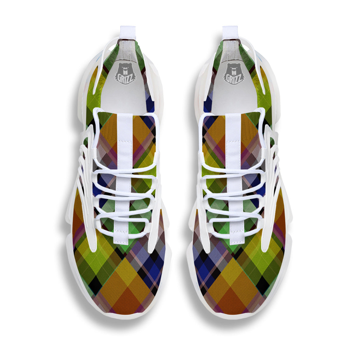 Diagonal Madras Plaid Print Pattern White Gym Shoes-grizzshop