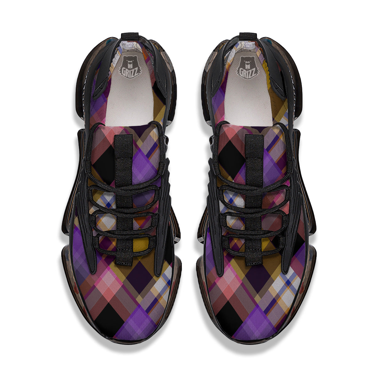 Diagonal Madras Tartan Plaid Print Pattern Black Gym Shoes-grizzshop