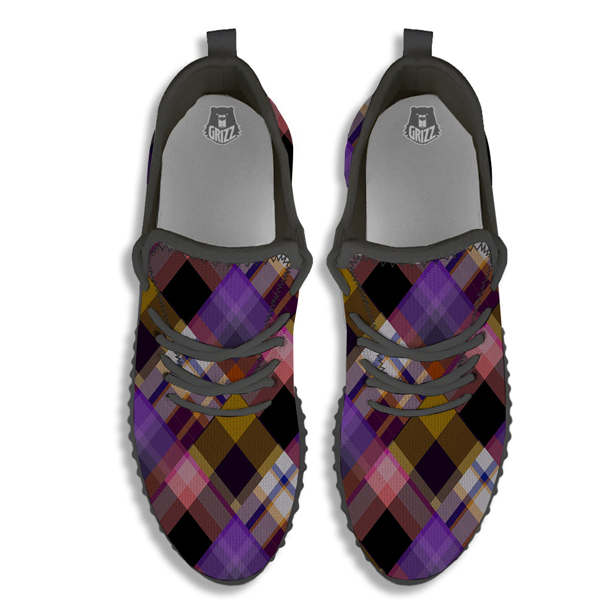 Diagonal Madras Tartan Plaid Print Pattern Black Walking Shoes-grizzshop