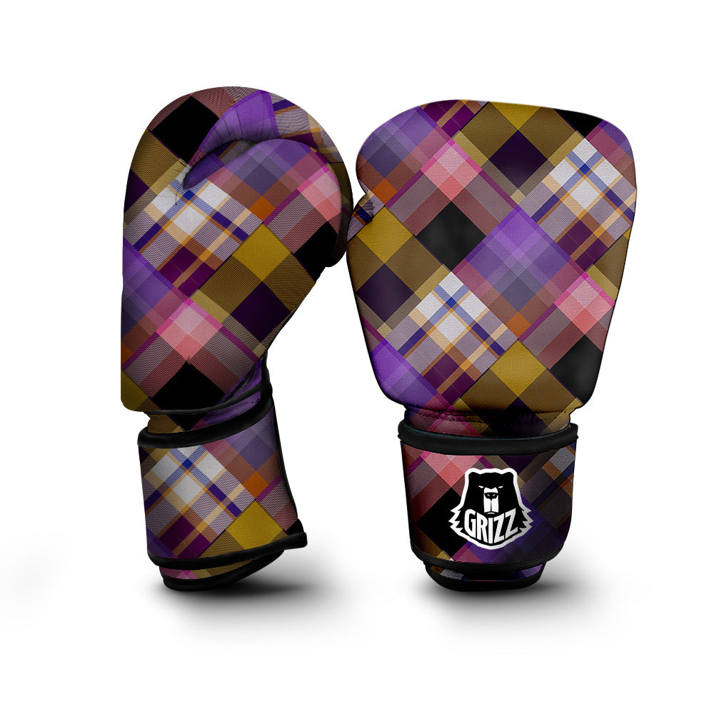 Diagonal Madras Tartan Plaid Print Pattern Boxing Gloves-grizzshop