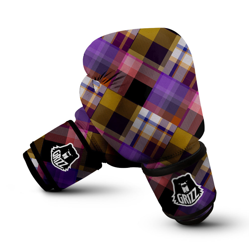 Diagonal Madras Tartan Plaid Print Pattern Boxing Gloves-grizzshop