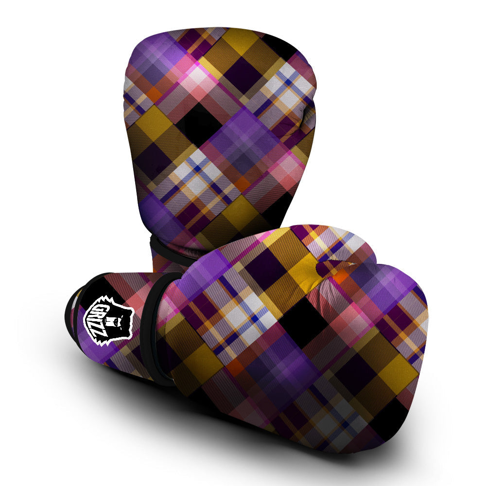 Diagonal Madras Tartan Plaid Print Pattern Boxing Gloves-grizzshop