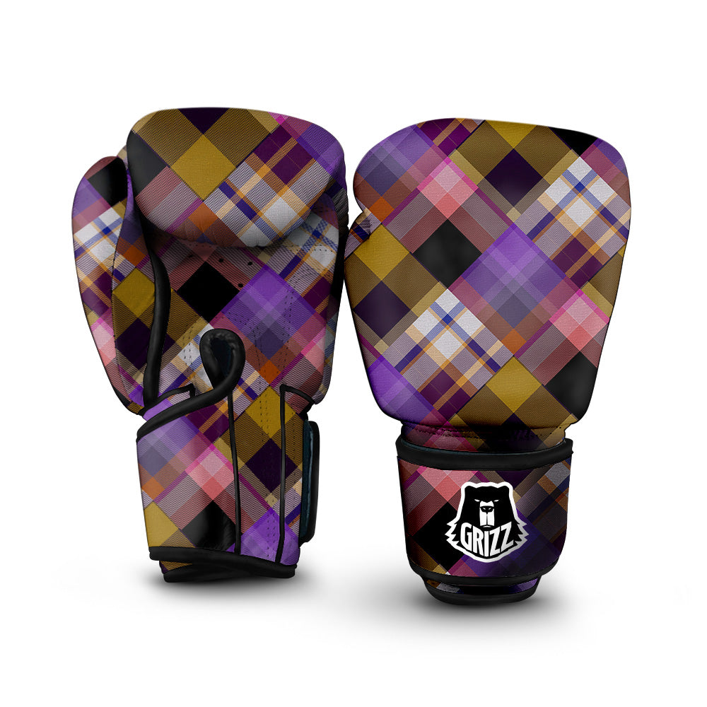 Diagonal Madras Tartan Plaid Print Pattern Boxing Gloves-grizzshop