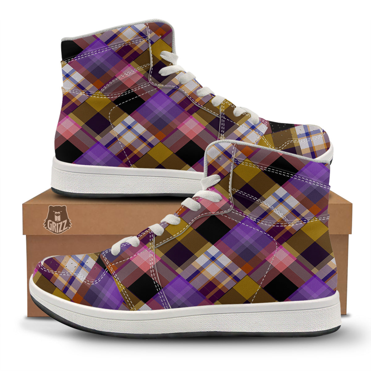 Diagonal Madras Tartan Plaid Print Pattern High Top Sneakers-grizzshop